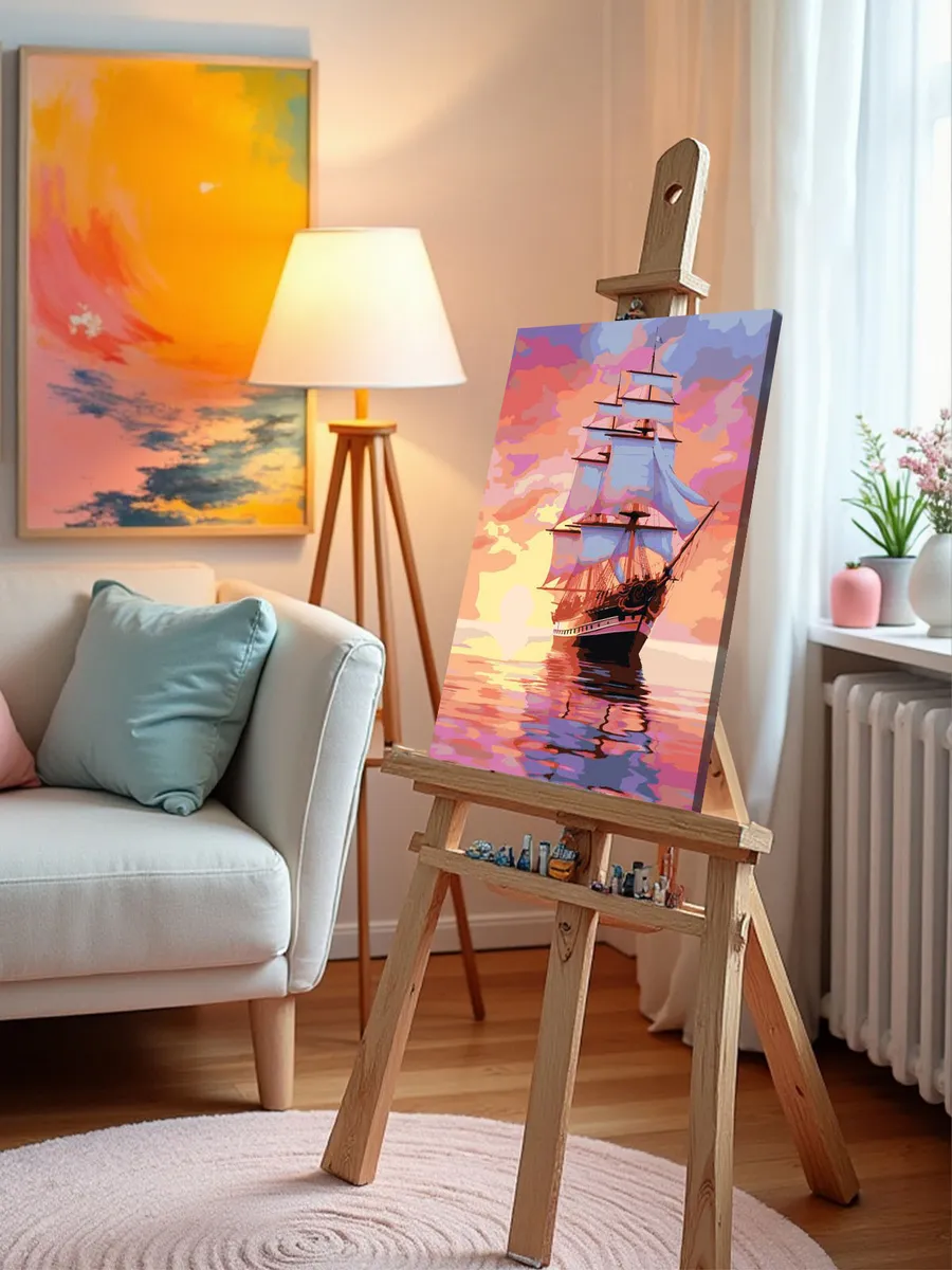 Картина по номерам «Море: Парусный корабль в закатном свете» — картинка 9