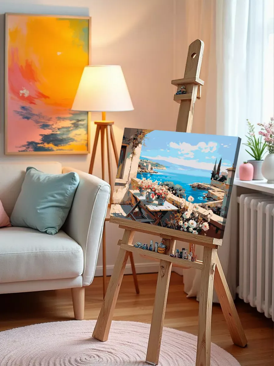 Картина по номерам «Море: Веранда с цветами и видом на залив 2» — картинка 9