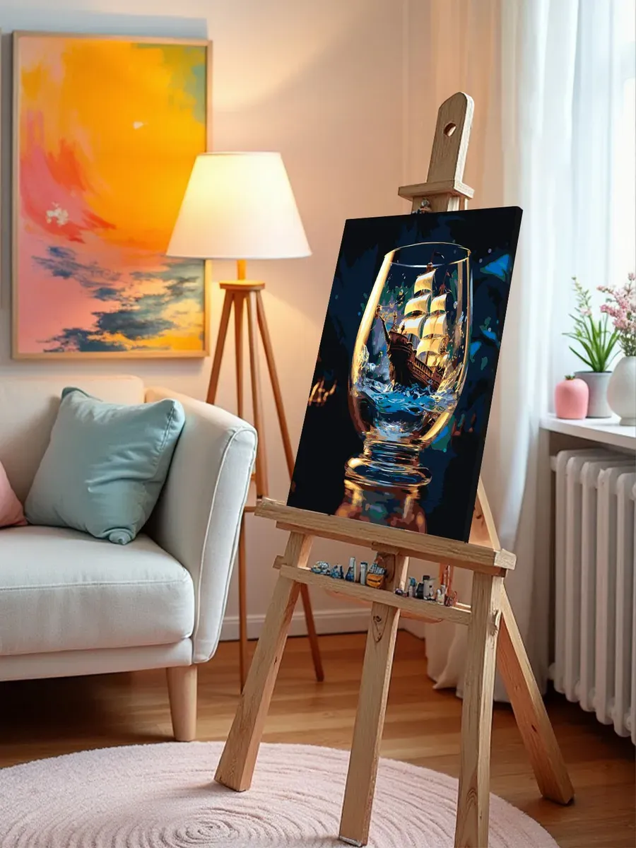 Картина по номерам «Море: Корабль-парусник в бокале 2» — картинка 9