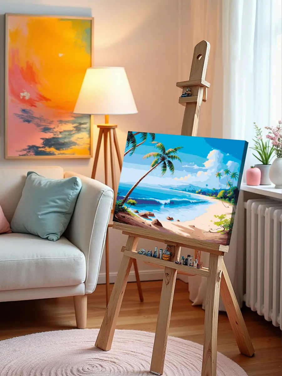 Картина по номерам «Море: Тропический пляж с пальмами» — картинка 9