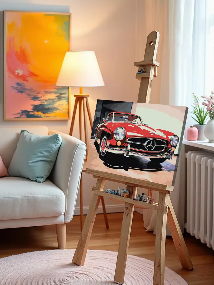 Картина по номерам «Машины: Красный ретро мерседес» — картинка 9