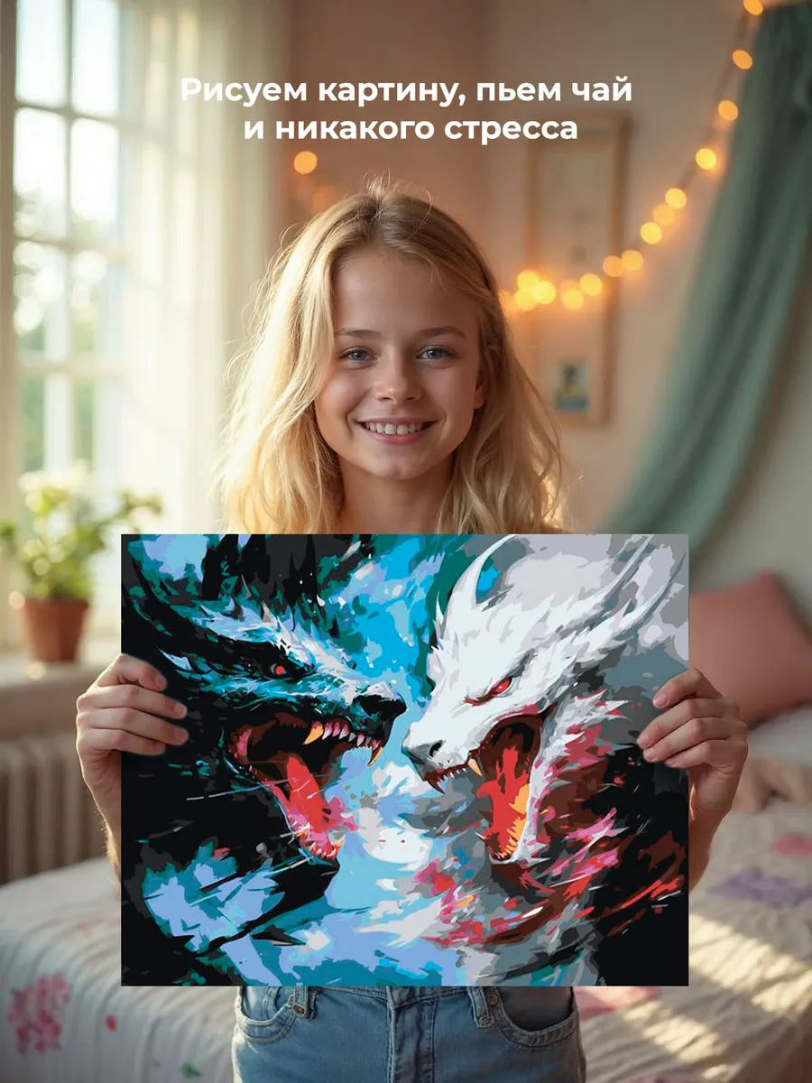 Картина по номерам «Противостояние черного и белого драконов» — картинка 6