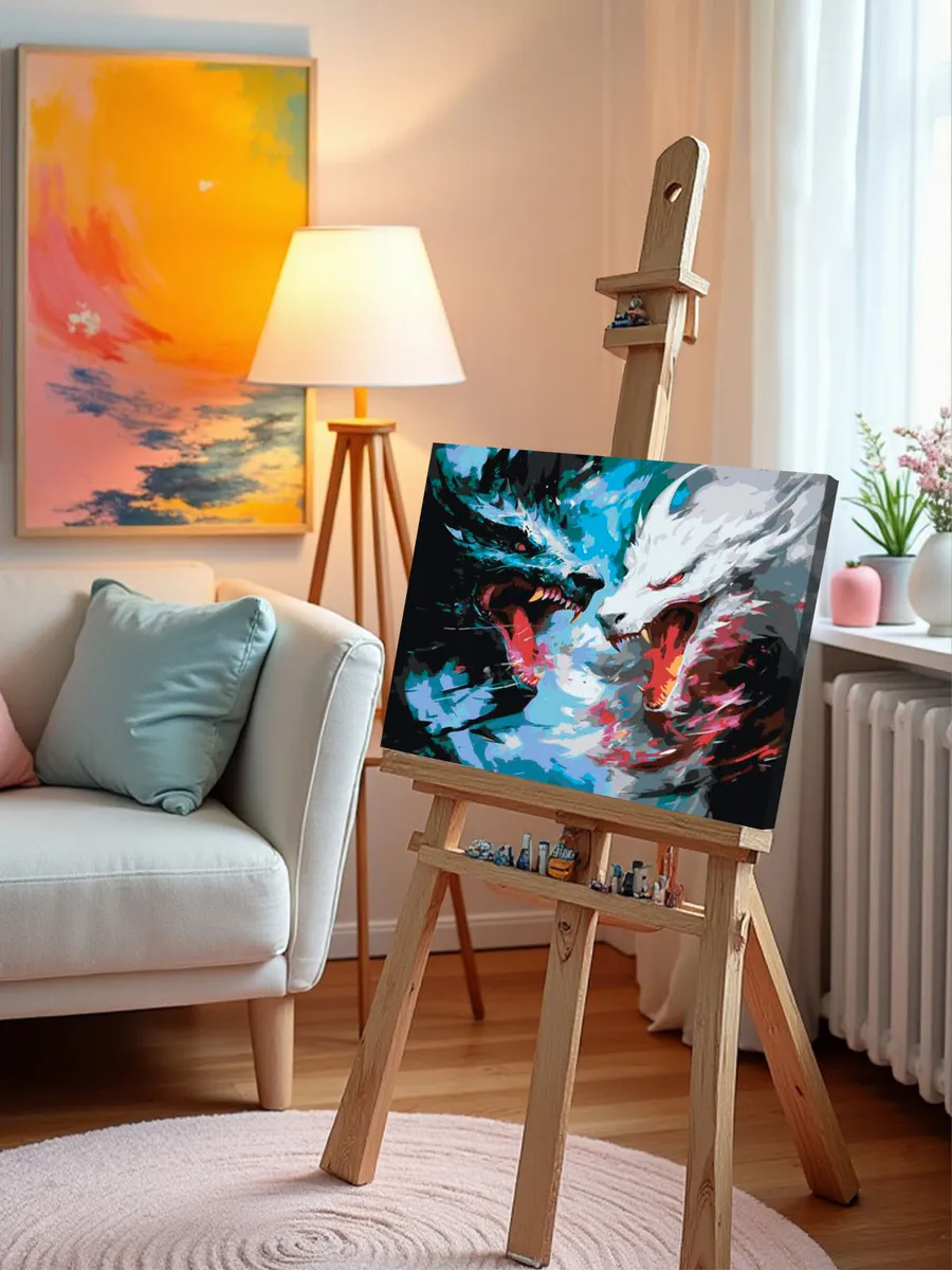 Картина по номерам «Противостояние черного и белого драконов» — картинка 9