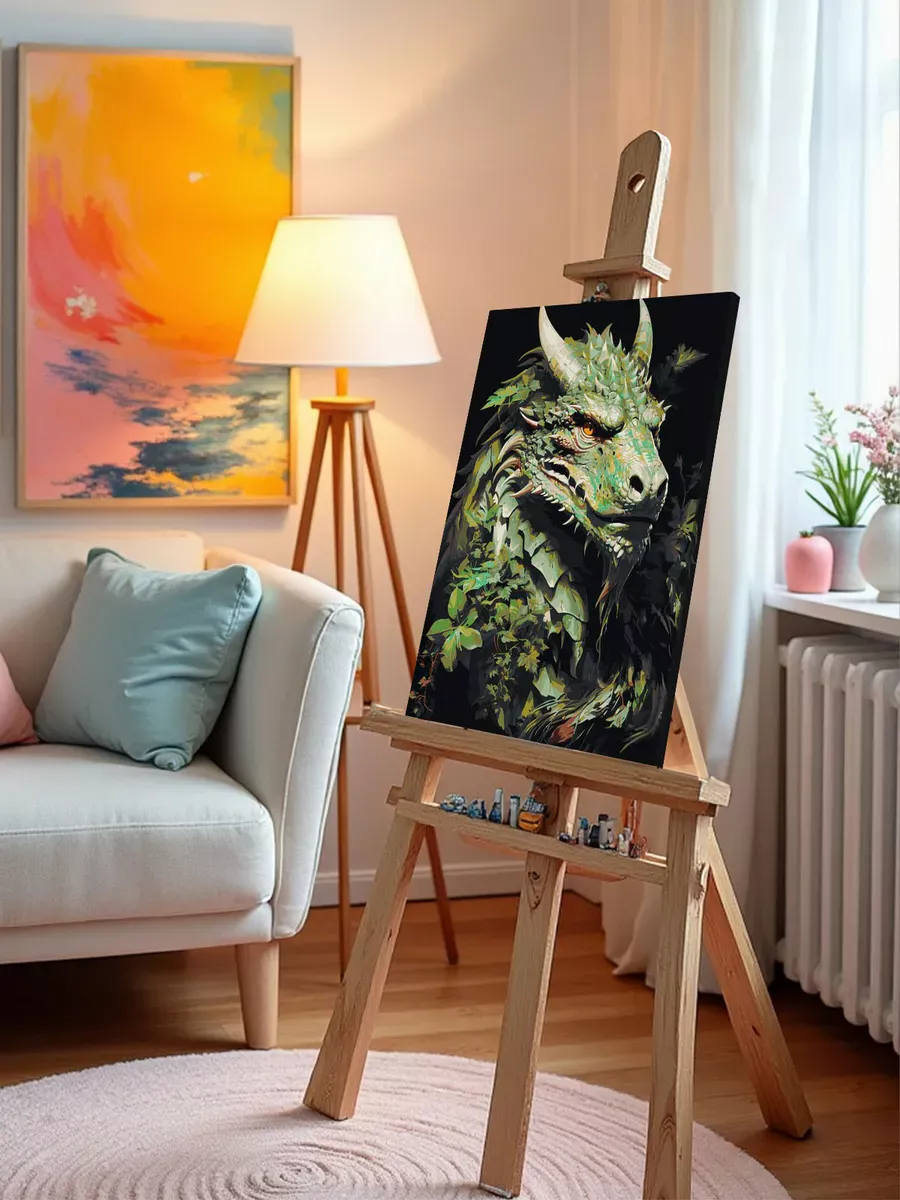 Картина по номерам «Зеленый древесный дракон в листьях» — картинка 9