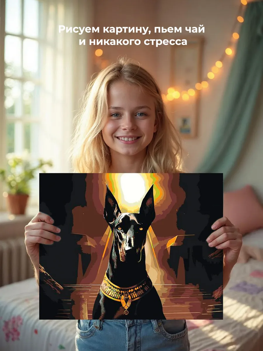 Картина по номерам «Доберман в виде египетского бога Анубиса» — картинка 6