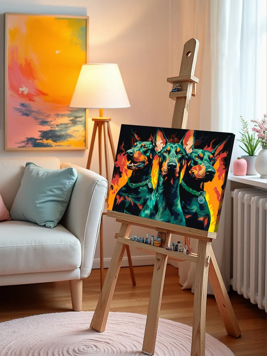 Картина по номерам «Собаки доберманы на фоне огня» — картинка 10