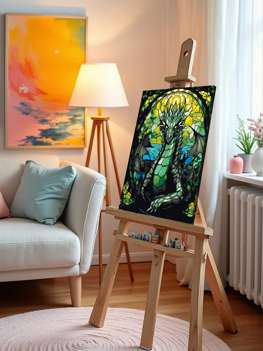 Картина по номерам «Зеленый дракон в витраже» — картинка 9