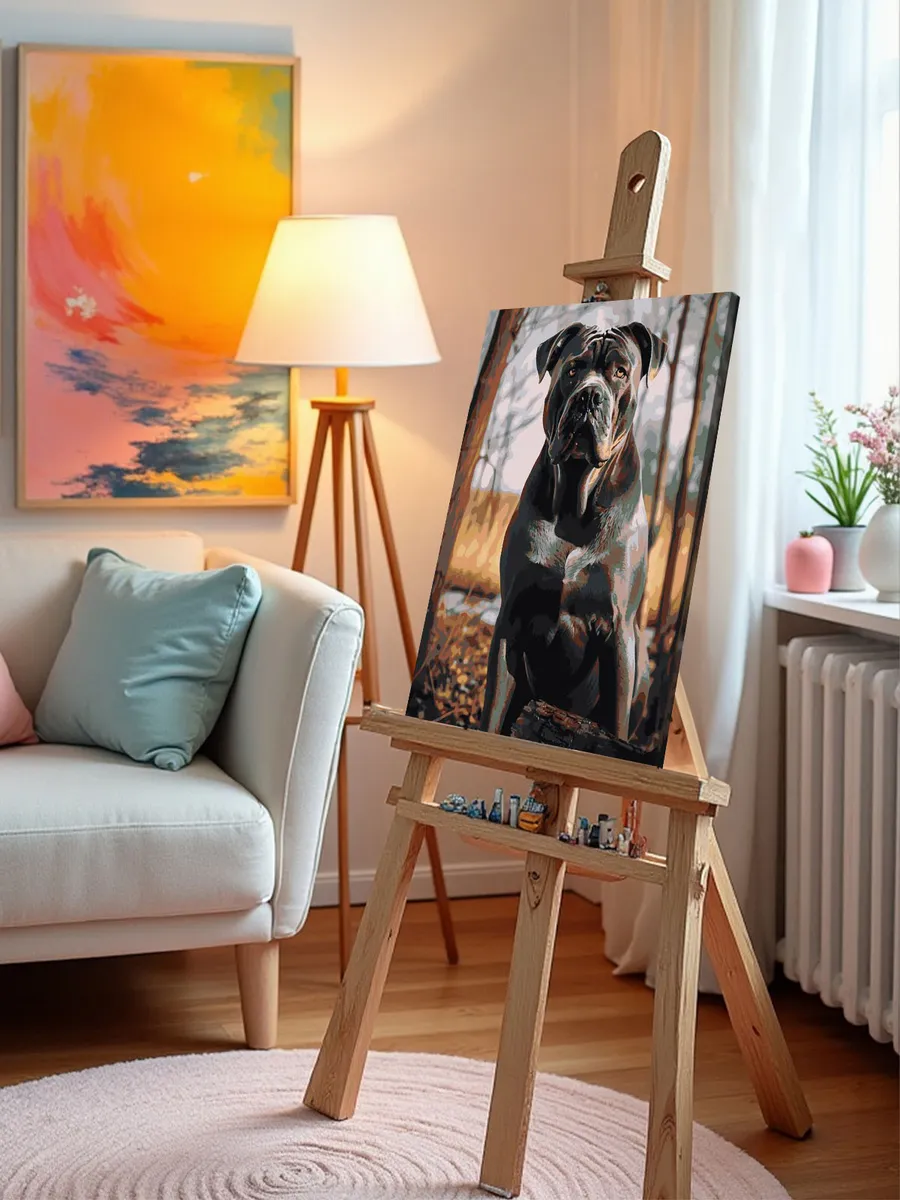 Картина по номерам «Собака Кане корсо в осеннем лесу» — картинка 9