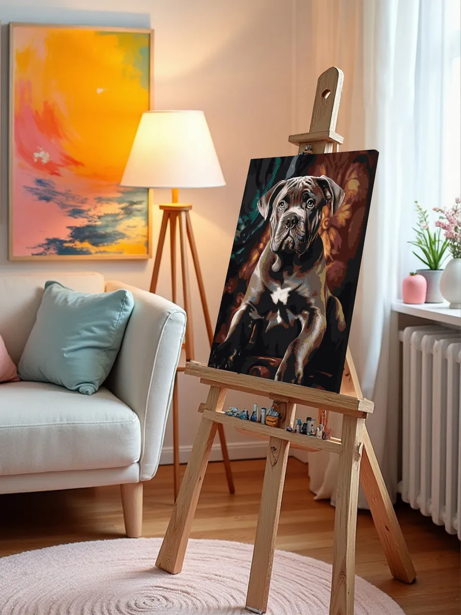 Картина по номерам «Собака Кане корсо щенок в кресле» — картинка 9