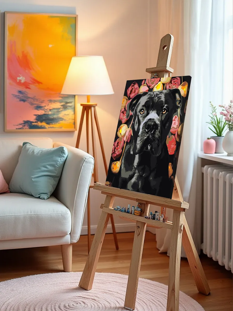 Картина по номерам «Собака Кане корсо в цветах 2» — картинка 9