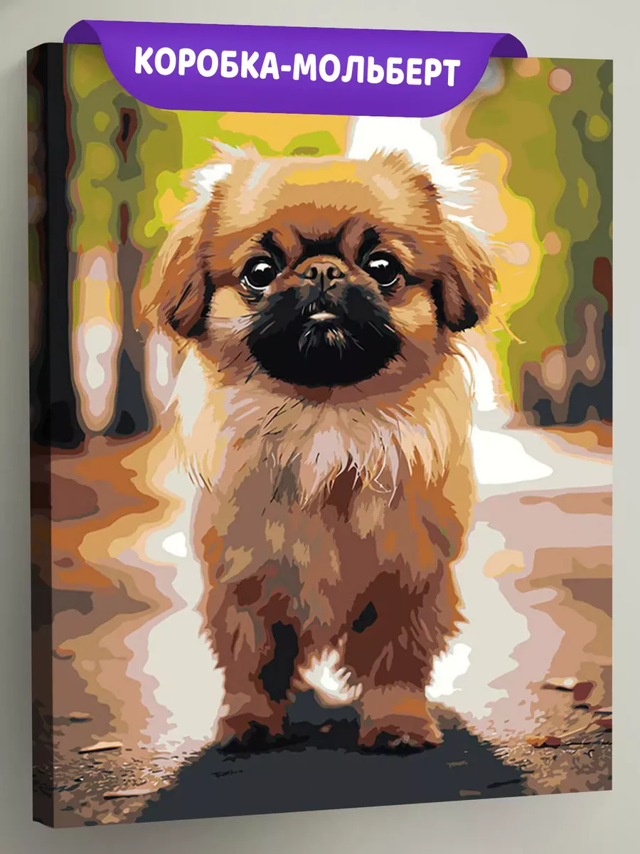 Картина по номерам «Собака Пекинес гуляет по городу 4» Картина по номерам «Собака Пекинес гуляет по городу 4»