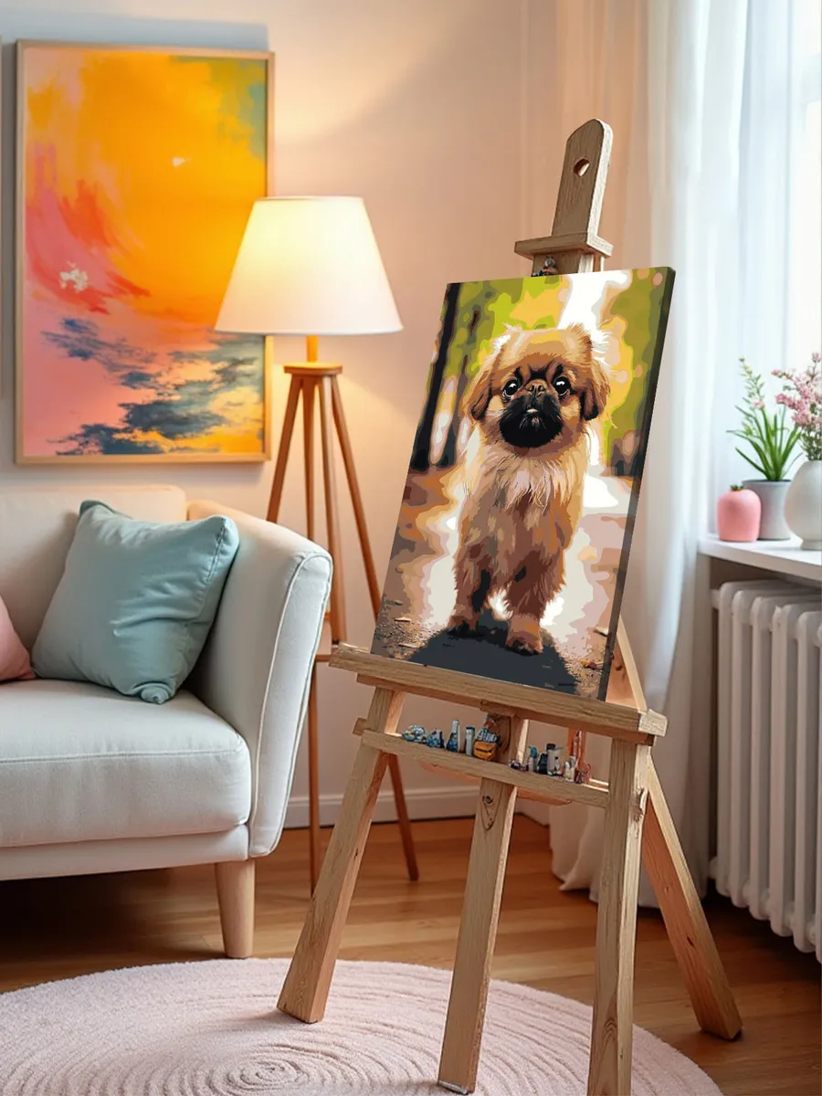 Картина по номерам «Собака Пекинес гуляет по городу 4» — картинка 9