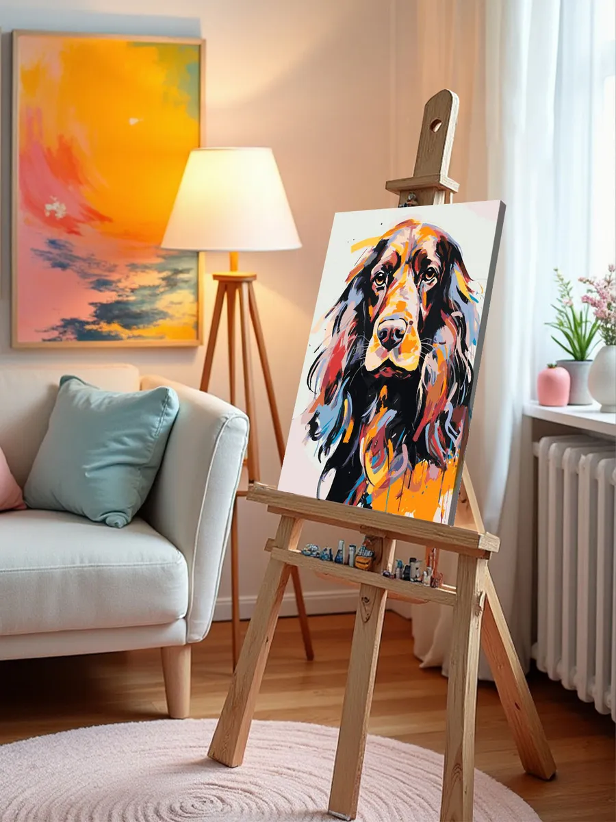 Картина по номерам «Собака Спаниель красочный арт» — картинка 9