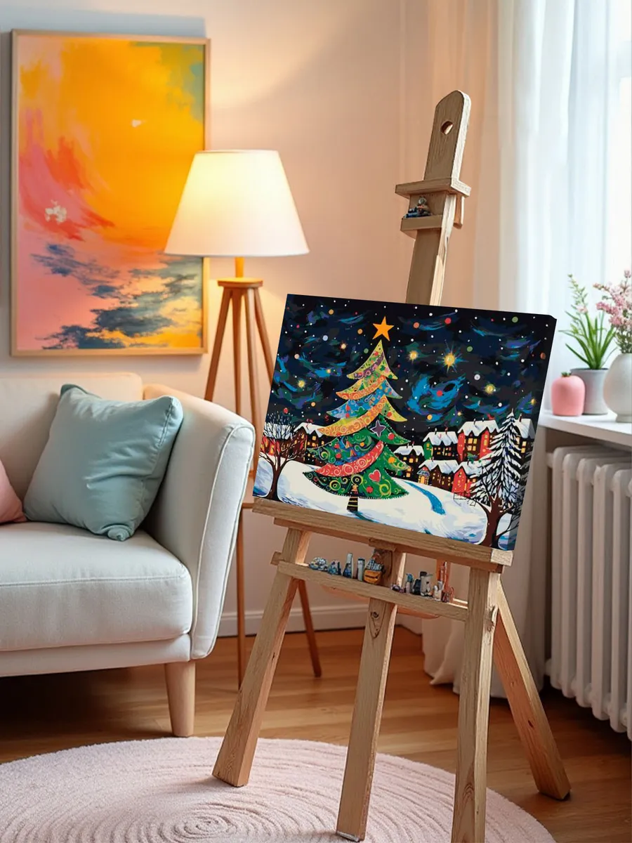 Картина по номерам «Рождество: Нарядная елка в ночном городе» — картинка 9