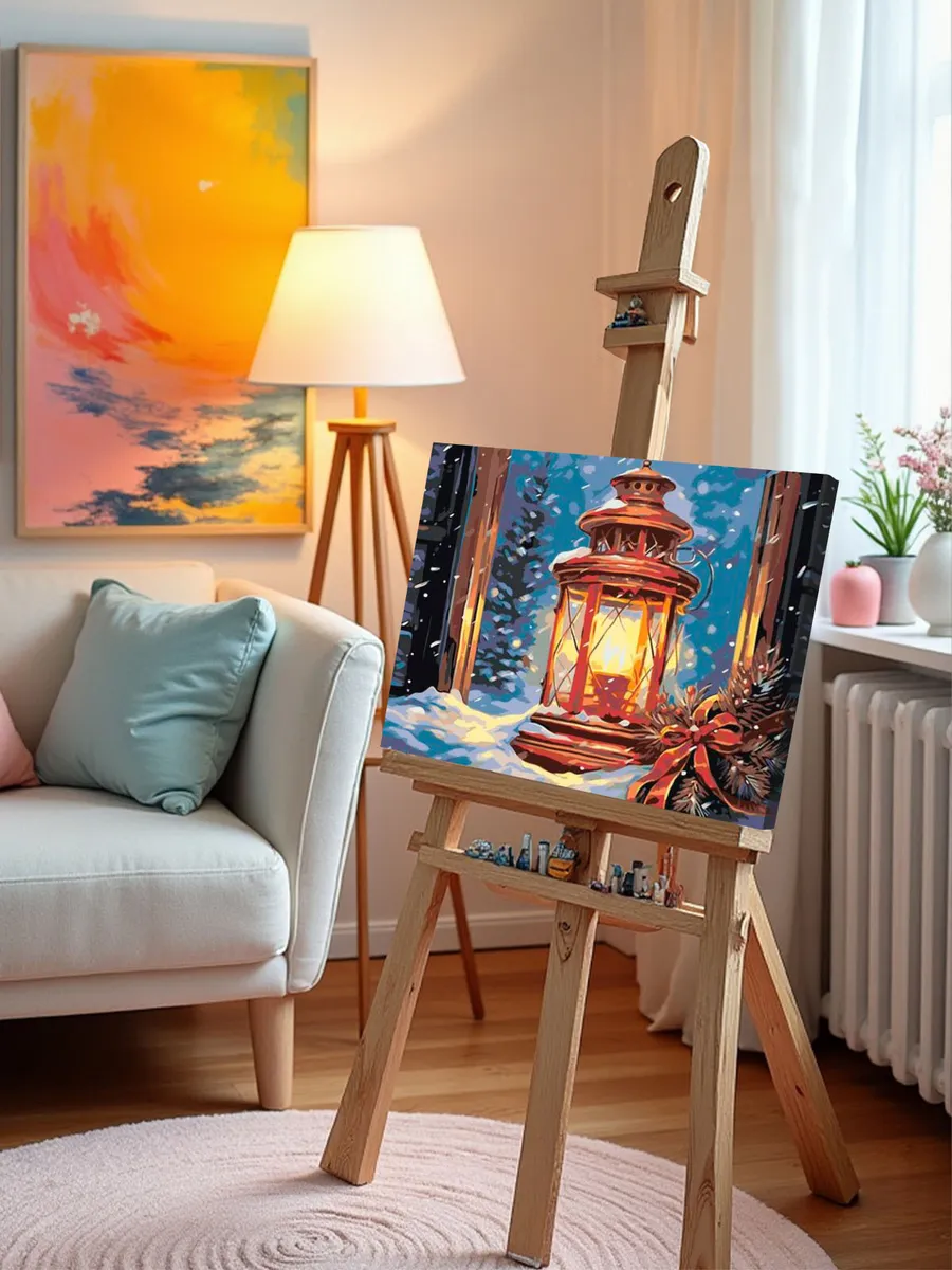 Картина по номерам «Рождество: Праздничный фонарь под снегом» — картинка 9