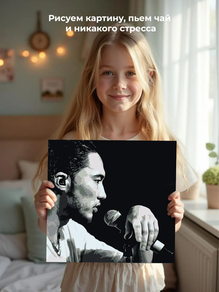 Картина по номерам «Скриптонит рэпер Адиль: чернобелая 40х40» — картинка 6