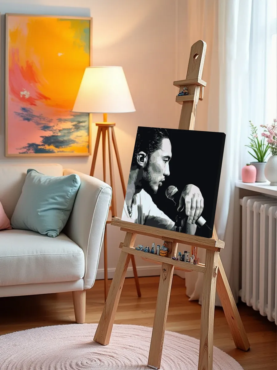 Картина по номерам «Скриптонит рэпер Адиль: чернобелая 40х40» — картинка 9