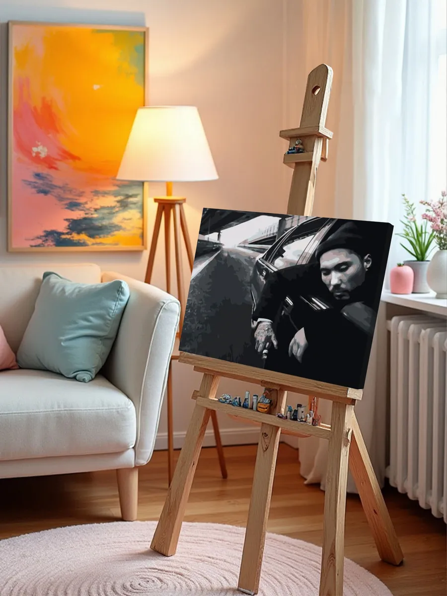 Картина по номерам «Скриптонит рэпер Адиль: ЯК 2 чернобелая» — картинка 9