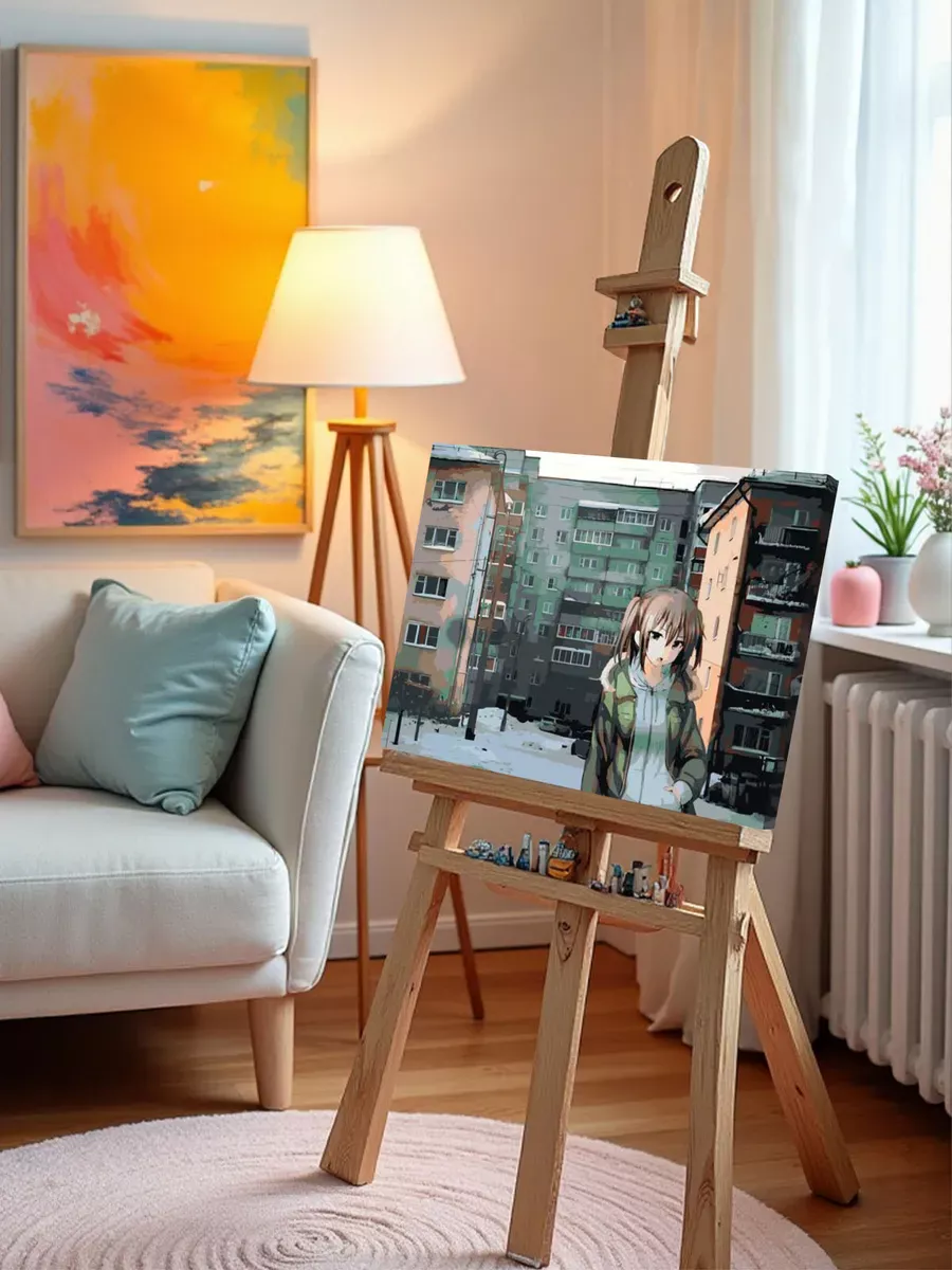 Картина по номерам «Панельки родные и аниме девушка 40х50» — картинка 9