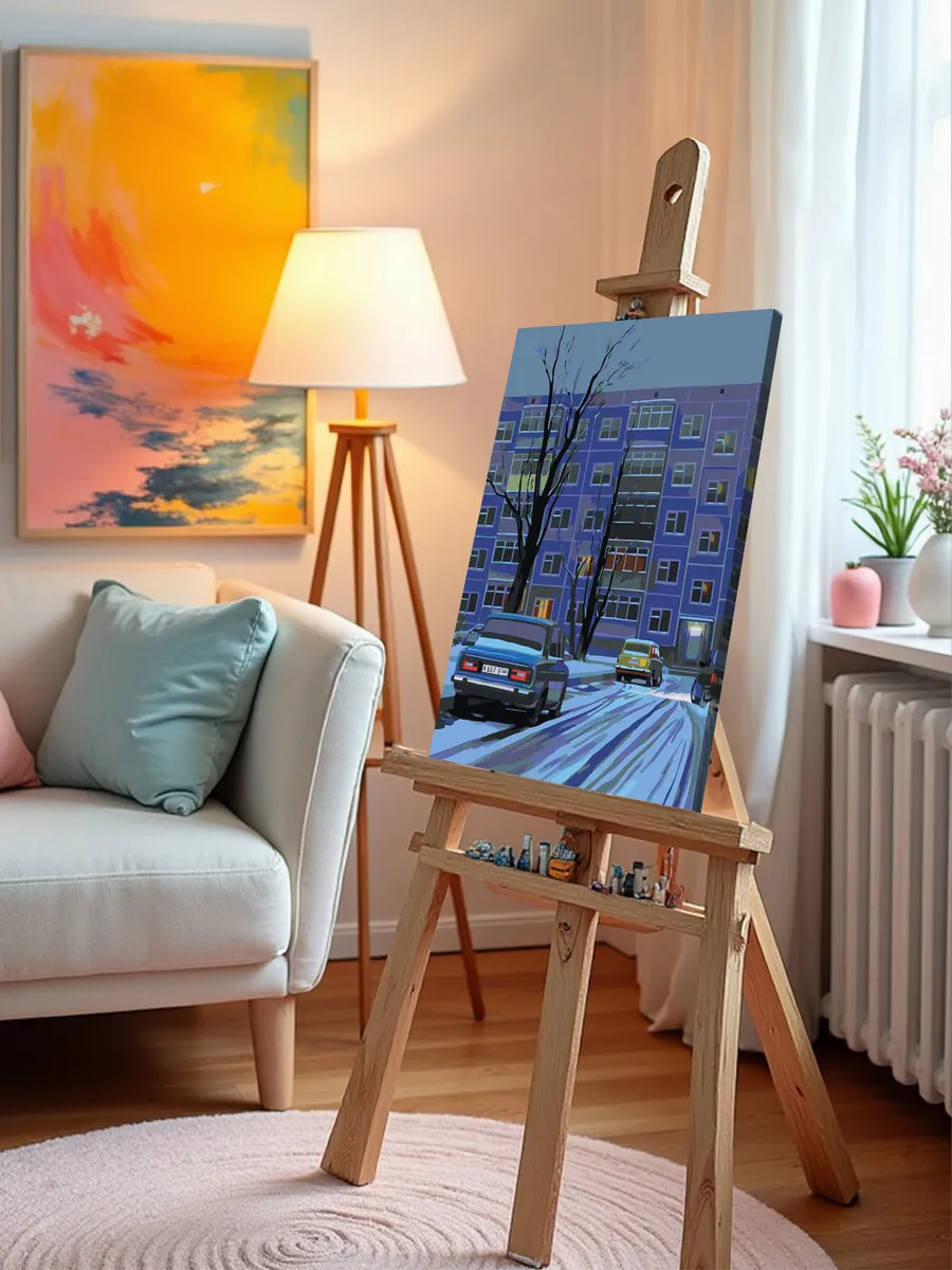 Картина по номерам «Панельки родные: ночь, зима, жигули 40х50» — картинка 9