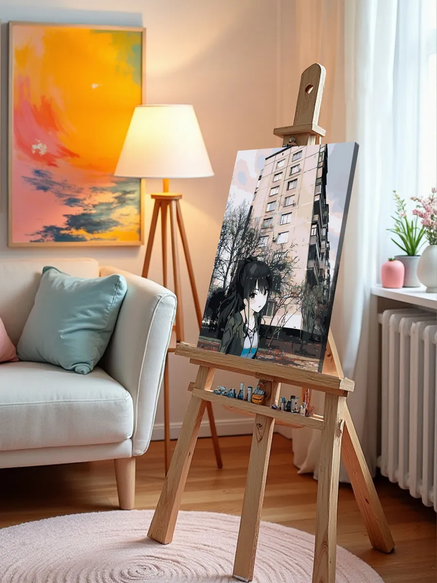 Картина по номерам «Панельки родные и аниме девушка 40х50» — картинка 10