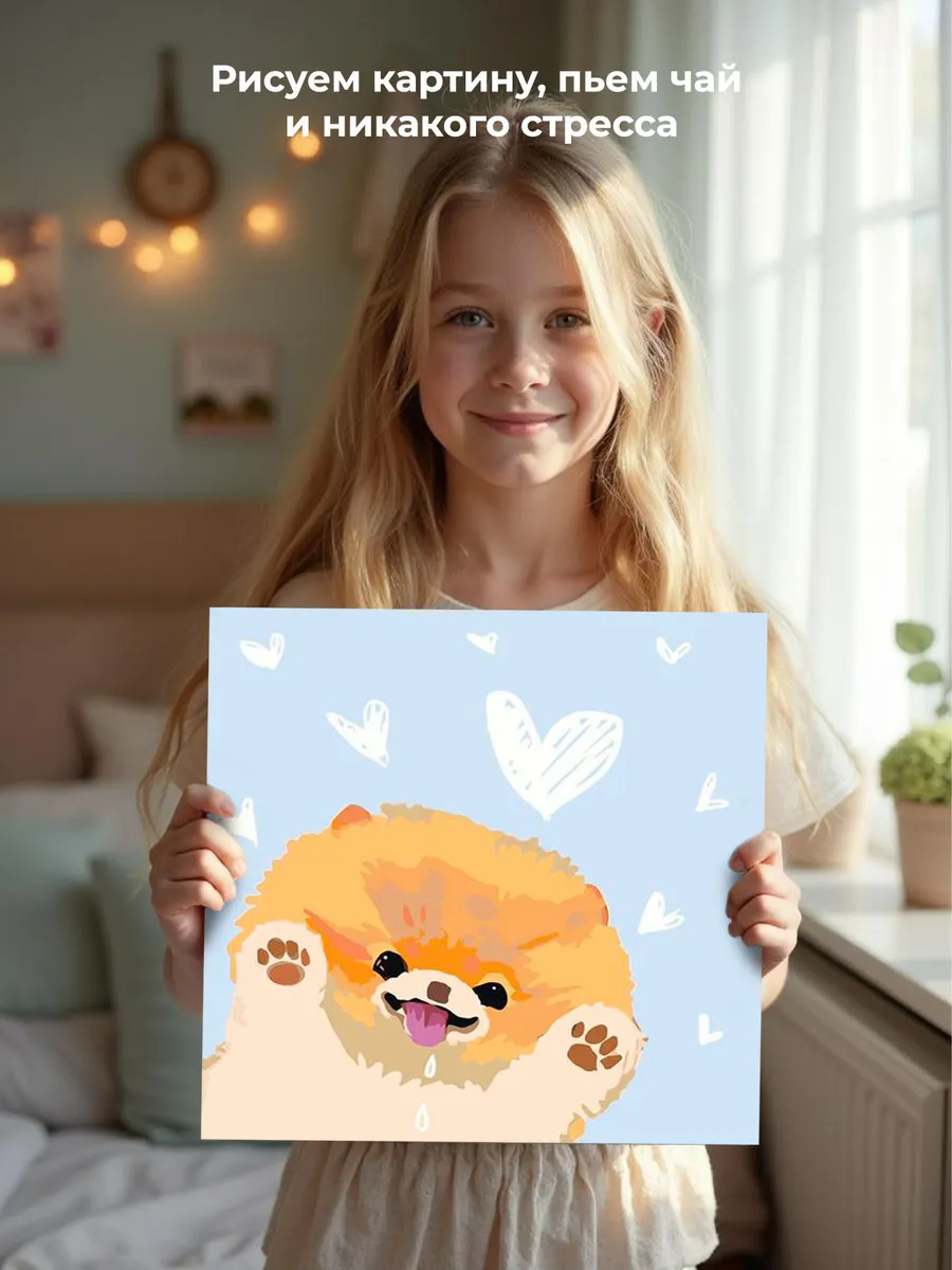 Картина по номерам «Собаки: Шпиц сердечки арт минимализм» — картинка 6