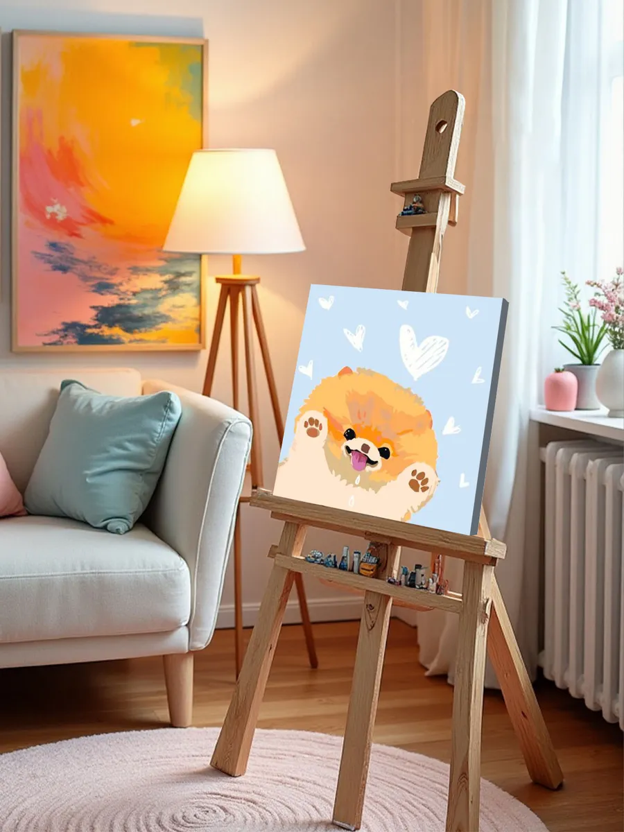 Картина по номерам «Собаки: Шпиц сердечки арт минимализм» — картинка 9