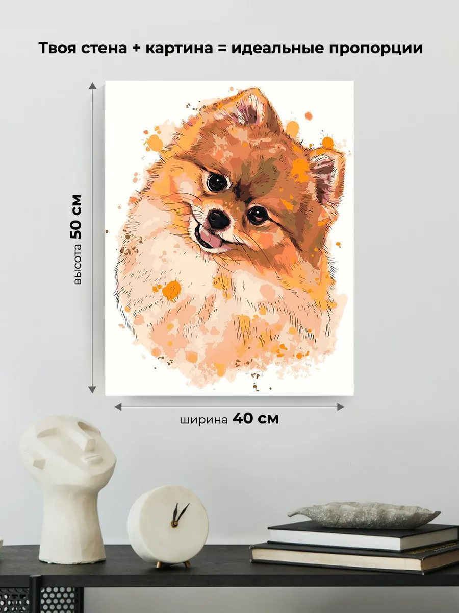 Картина по номерам «Собаки: Шпиц акварель арт 40х50» — картинка 3