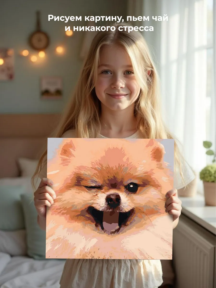 Картина по номерам «Собаки: Шпиц милый щенок 40х40» — картинка 6