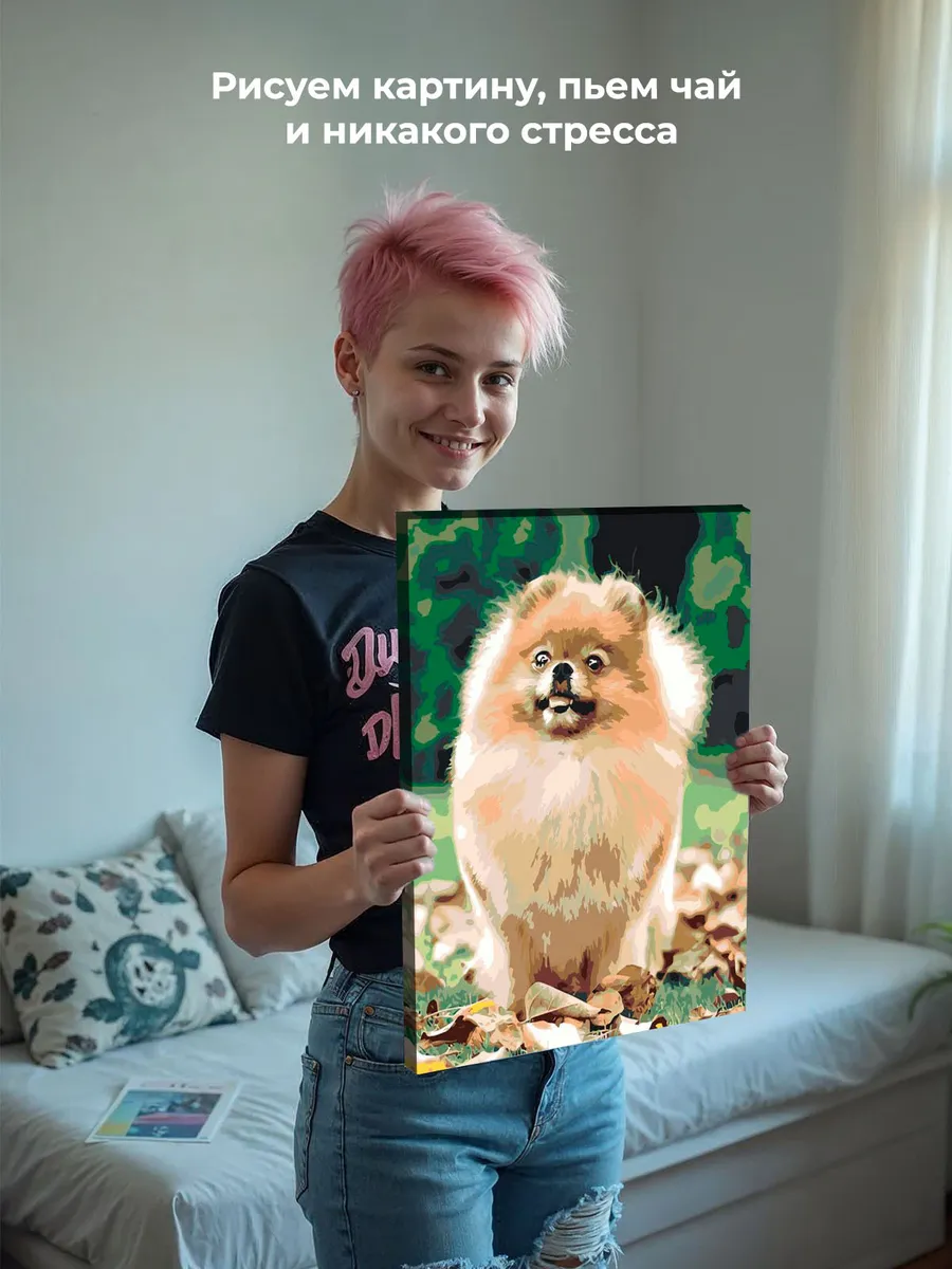 Картина по номерам «Собаки: Шпиц на дорожке в лесу 40х50» — картинка 6