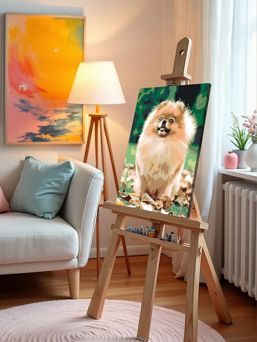 Картина по номерам «Собаки: Шпиц на дорожке в лесу 40х50» — картинка 9