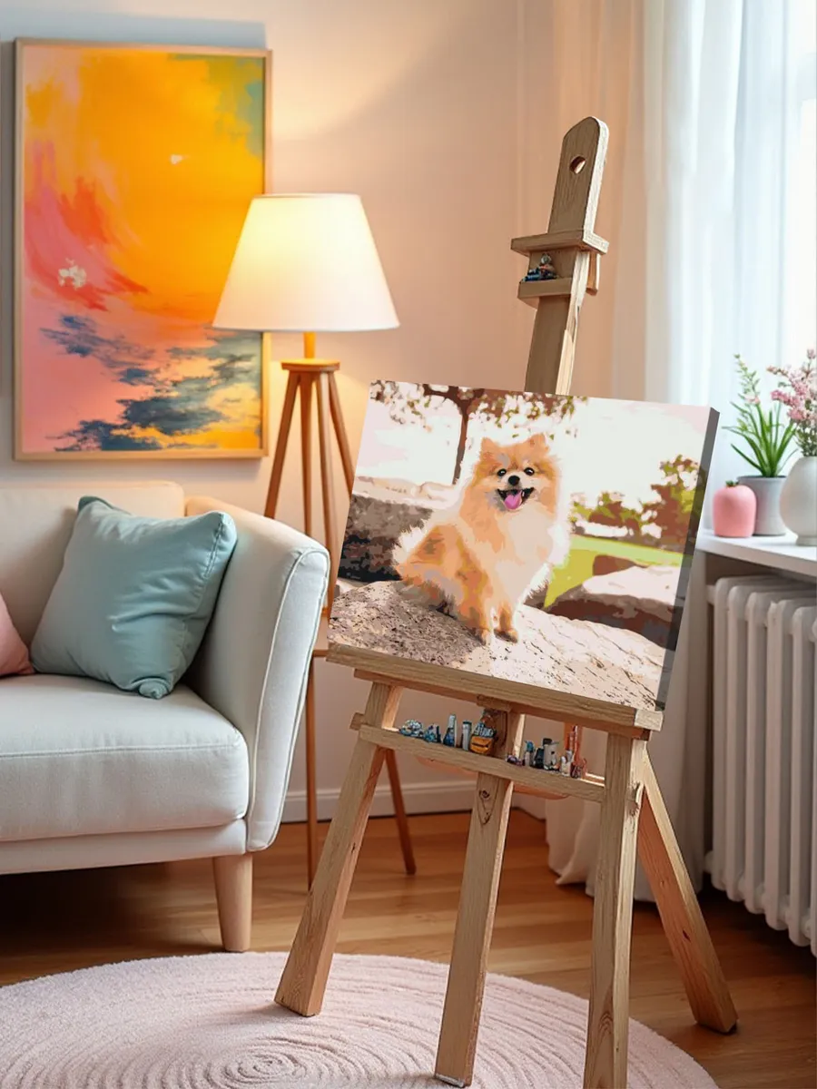 Картина по номерам «Собаки: Шпиц позирует на камне 40х50» — картинка 9