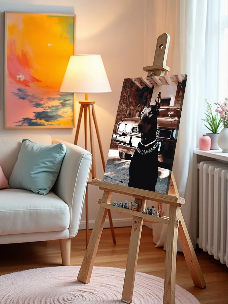 Картина по номерам «Машина Шевроле и собака доберман 40х50» — картинка 10