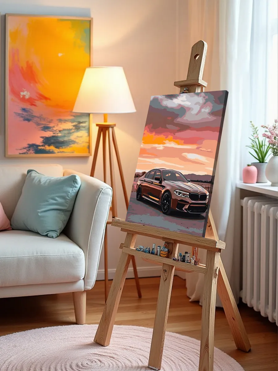Картина по номерам «Машина BMW на закате 40х50» — картинка 9