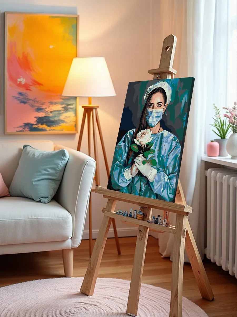 Картина по номерам «Медицина: девушка врач и белая роза» — картинка 9