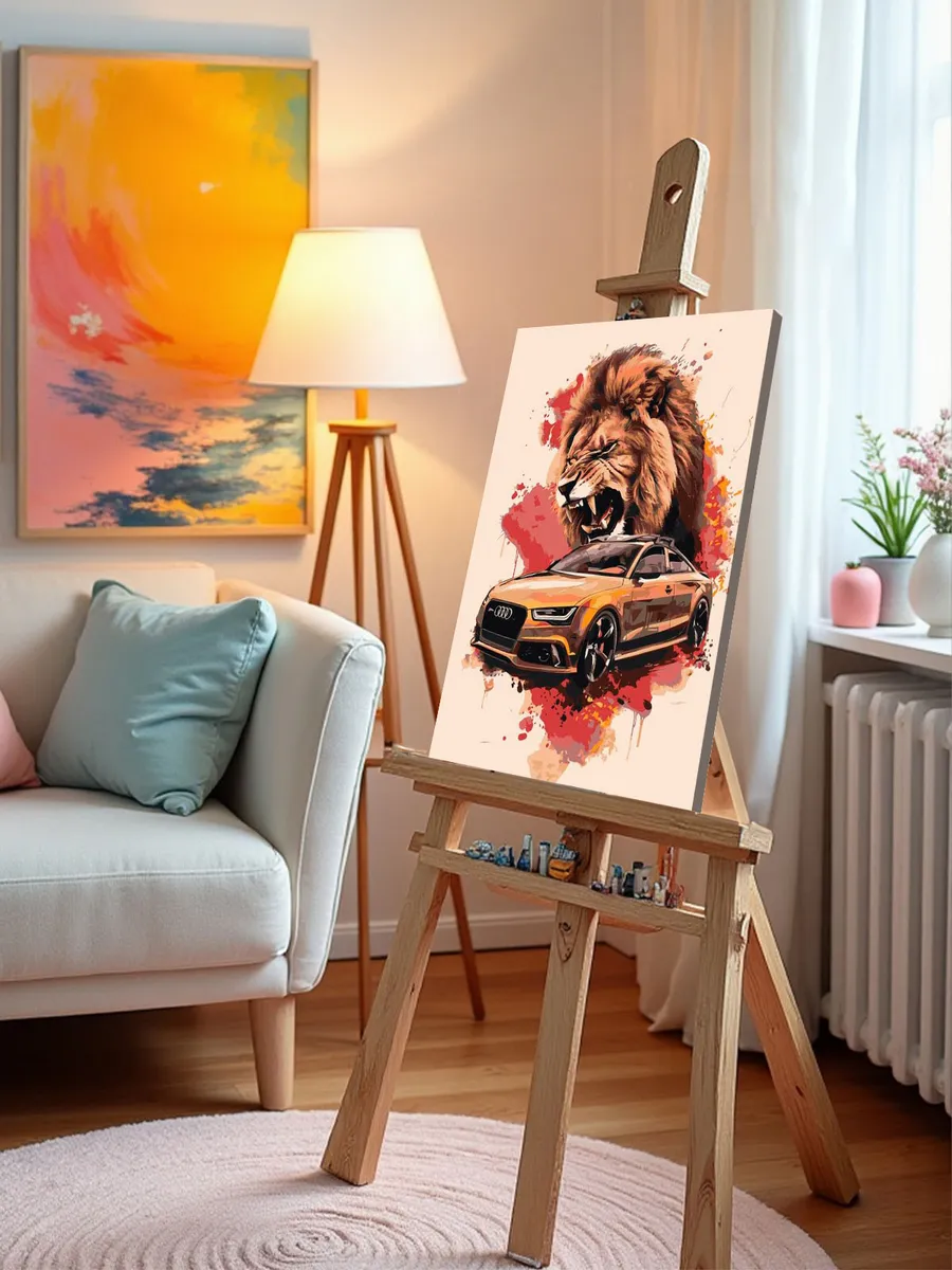 Картина по номерам «Машина Ауди и лев арт 40х50» — картинка 10