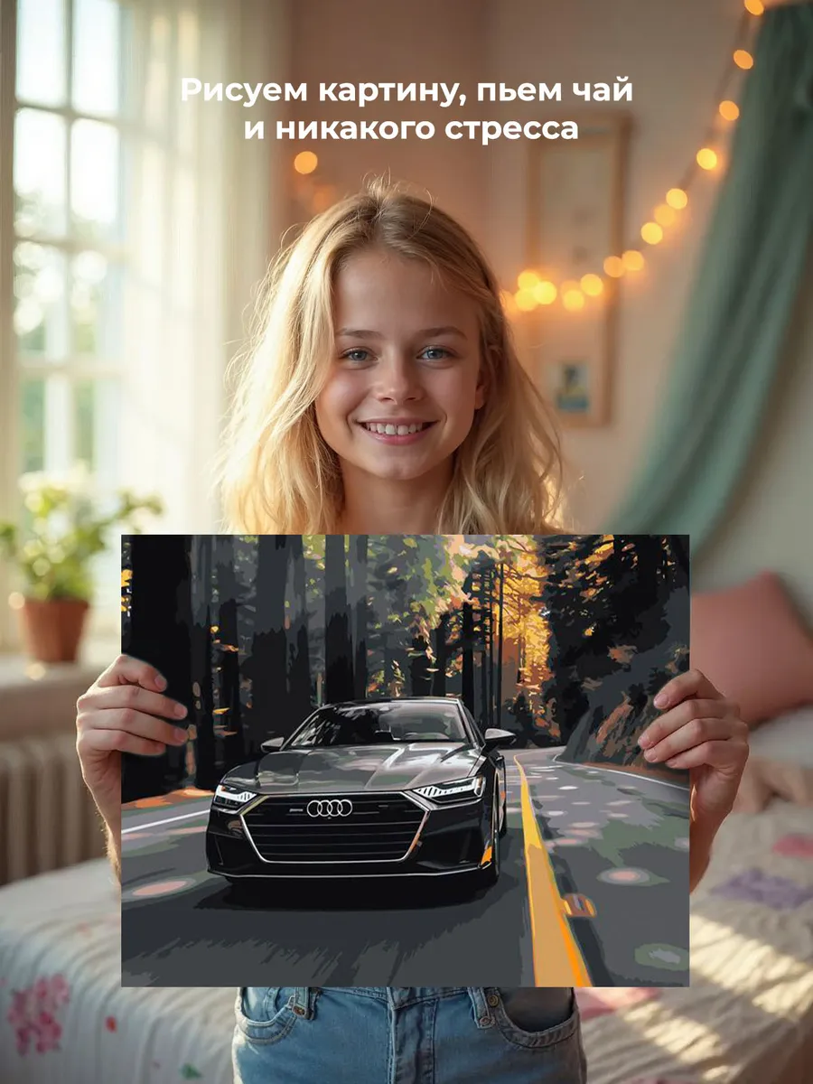 Картина по номерам «Машина Ауди на дороге в лесу 40х50» — картинка 7