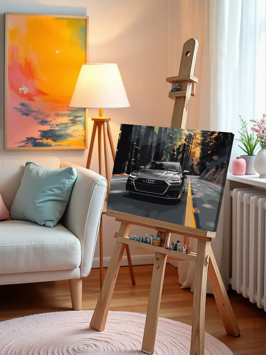 Картина по номерам «Машина Ауди на дороге в лесу 40х50» — картинка 10