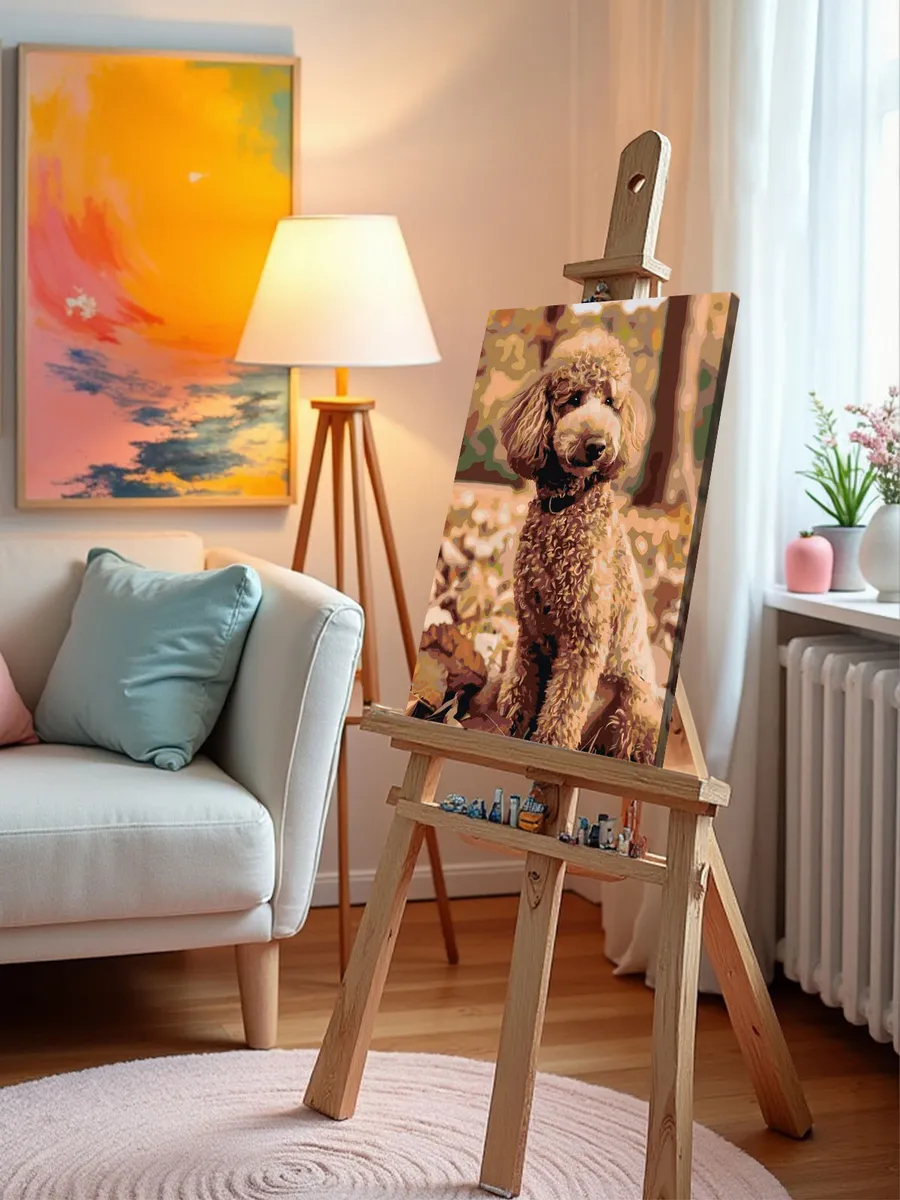 Картина по номерам «Собака пудель в лесу, осень 40х50» — картинка 10