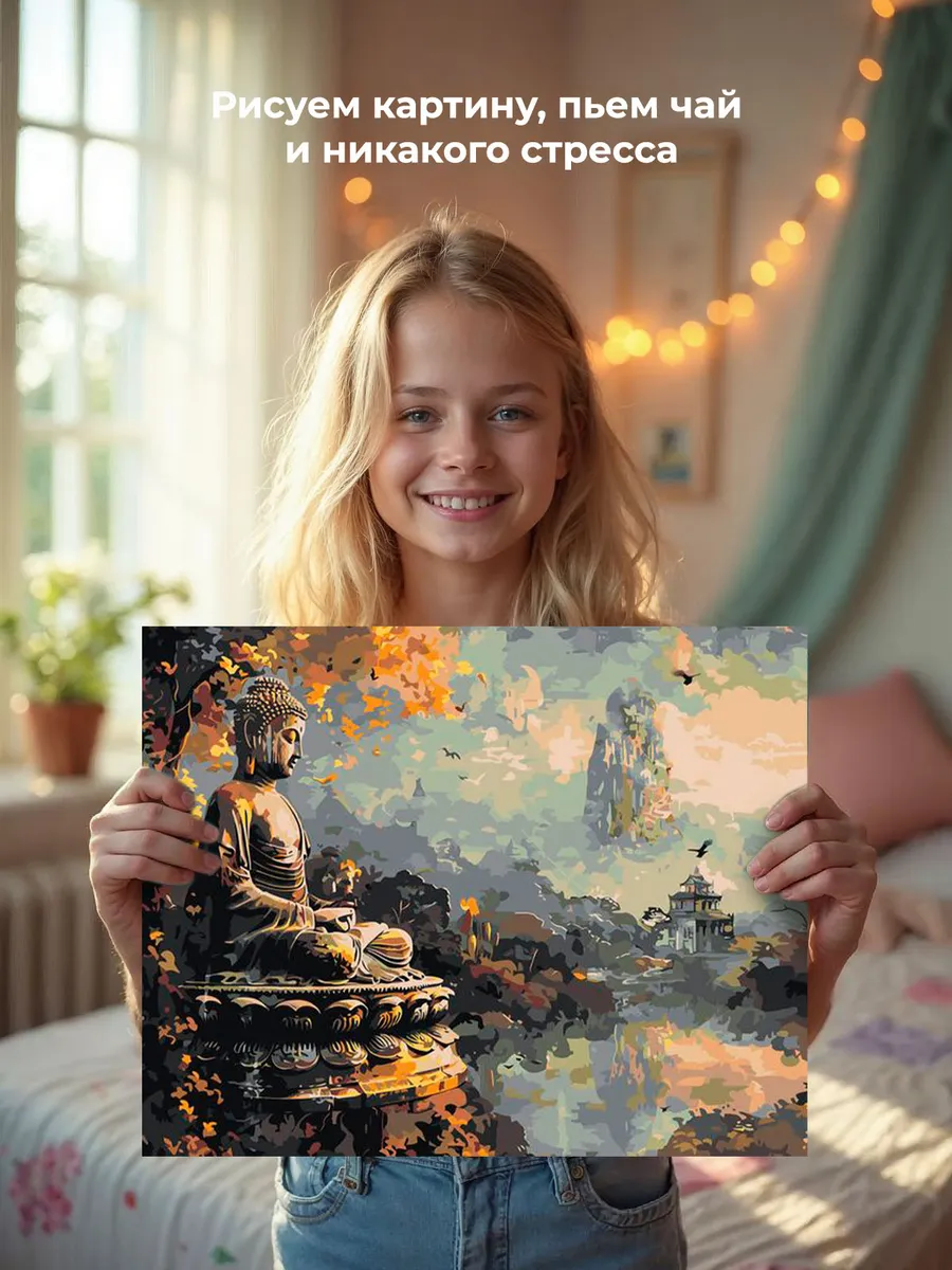 Картина по номерам «Религия буддизм: Будда статуя, пейзаж» — картинка 7