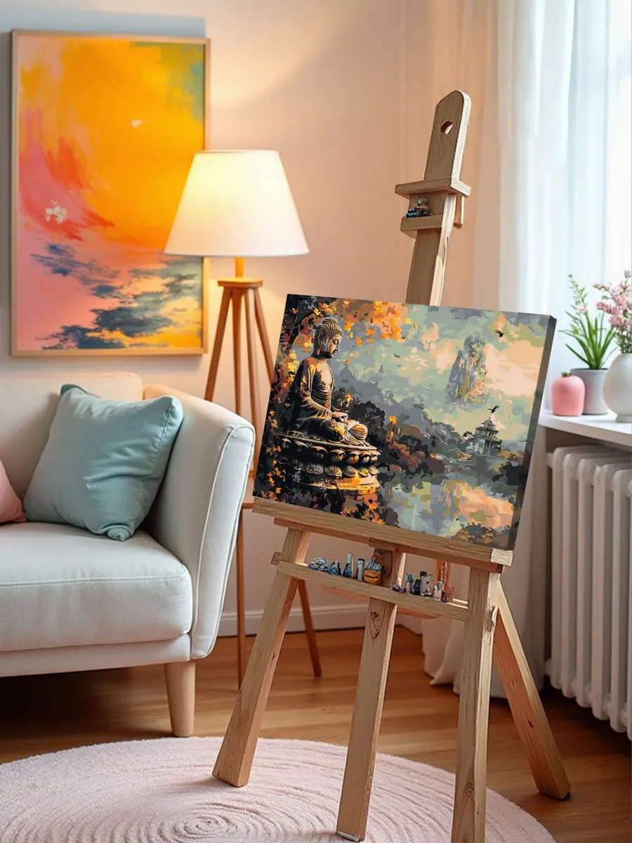 Картина по номерам «Религия буддизм: Будда статуя, пейзаж» — картинка 10