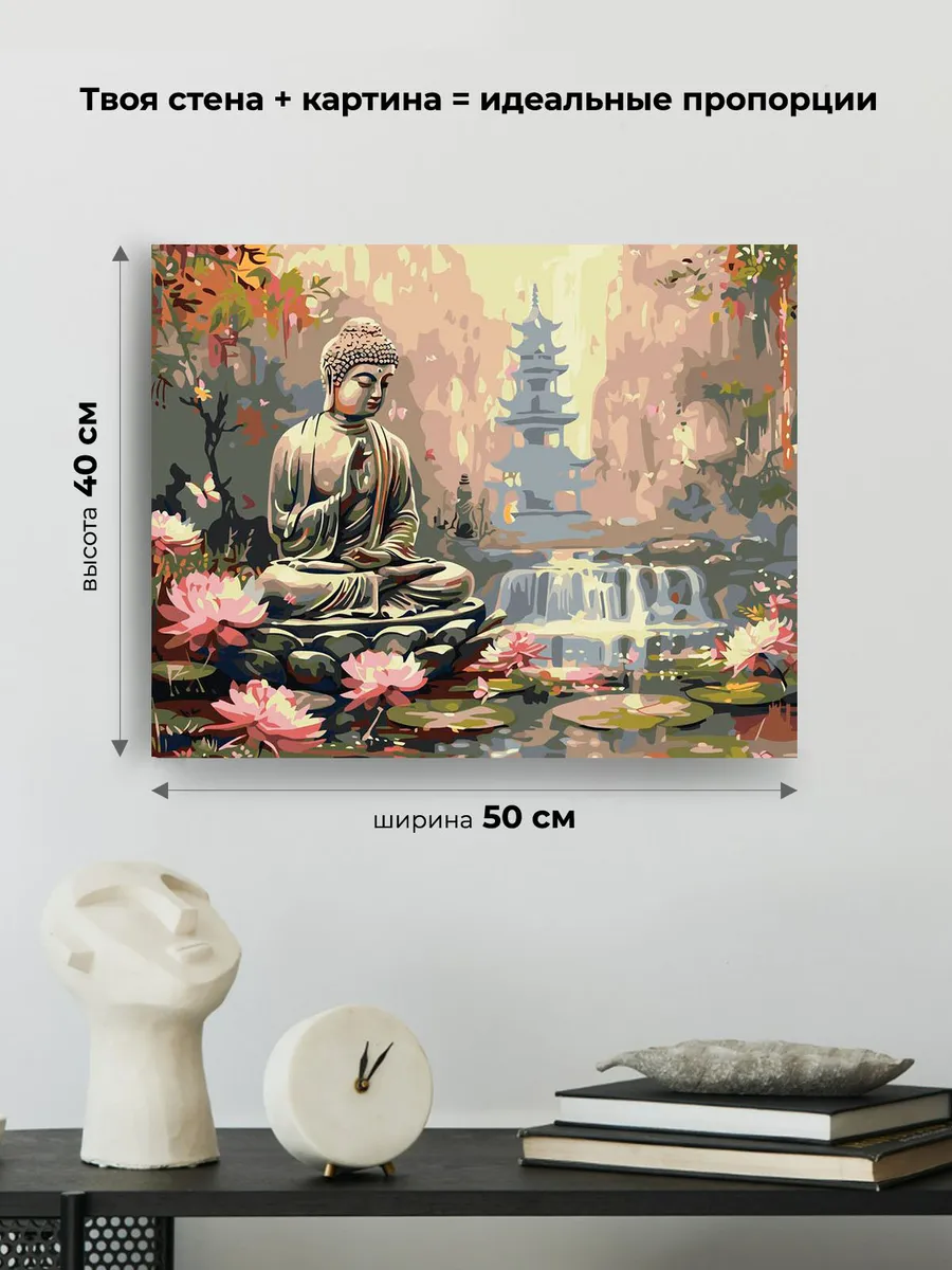 Картина по номерам «Религия буддизм: Будда, озеро и лотосы» — картинка 3