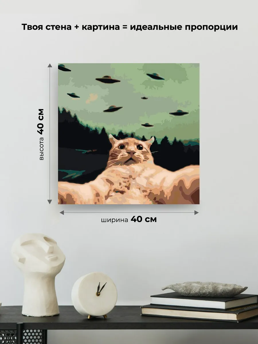 Картина по номерам «Мем: кот делает селфи, НЛО 40x40» — картинка 3