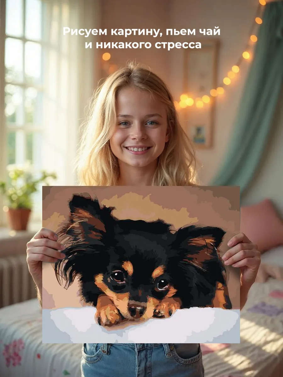 Картина по номерам «Собаки: длинношерстный Той терьер 40x50» — картинка 6