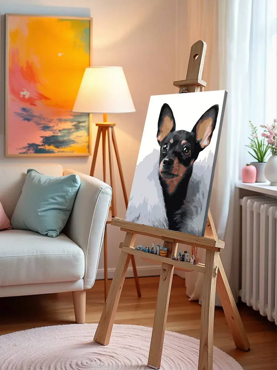 Картина по номерам «Собаки: Той терьер в пледе 40x50» — картинка 9