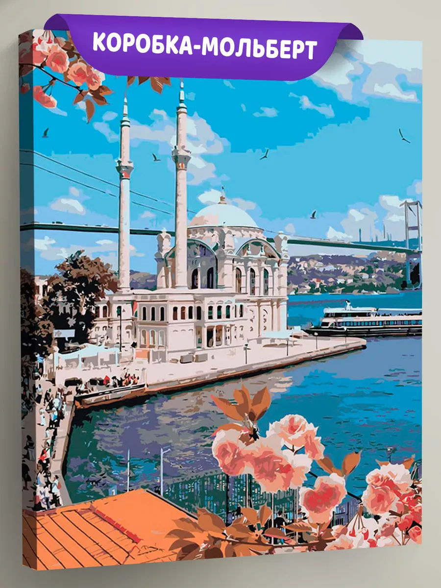 Картина по номерам «Стамбул, Турция: мечеть Ортакёй, цветы»
