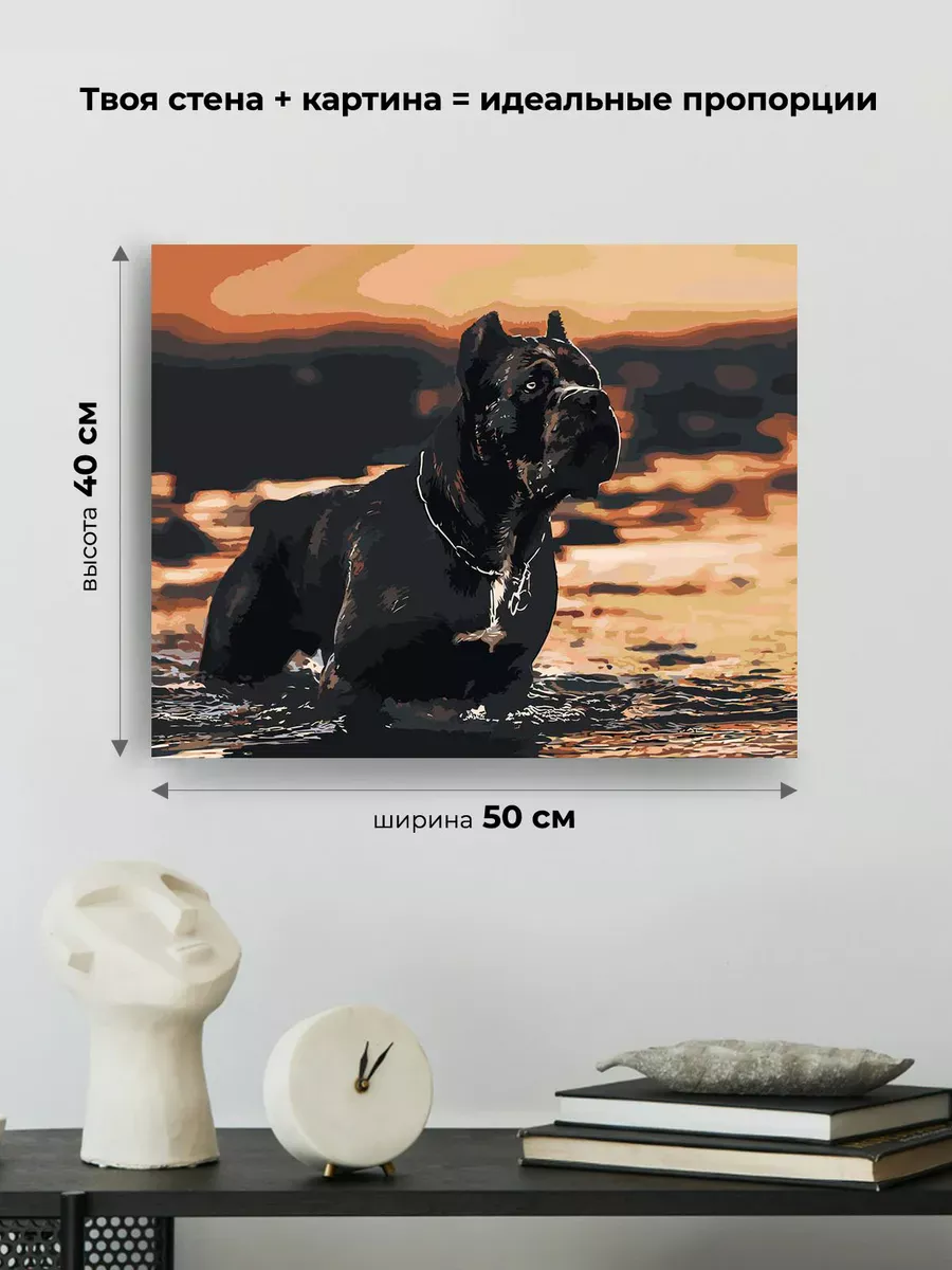 Картина по номерам «Собака Кане корсо черная в озере 40x50» — картинка 3