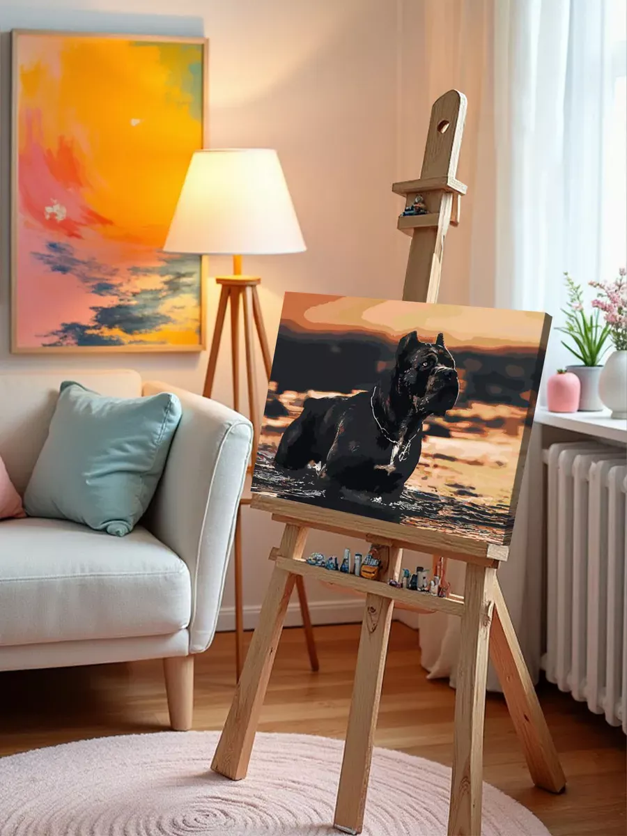 Картина по номерам «Собака Кане корсо черная в озере 40x50» — картинка 9