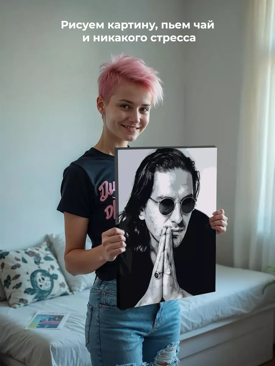 Картина по номерам «Рэпер Гио Пика: чернобелый портрет» — картинка 6