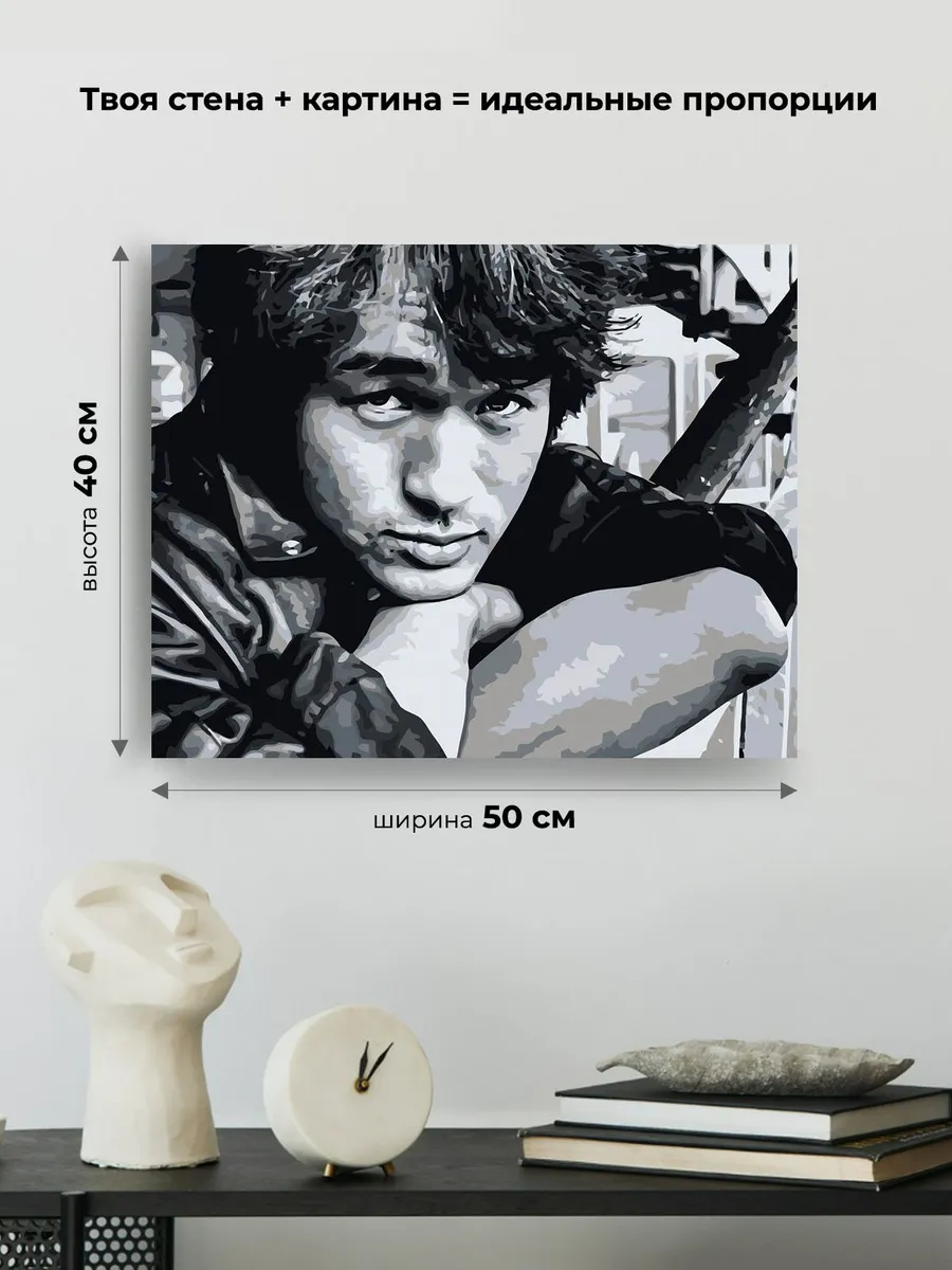 Картина по номерам «Группа Кино: Виктор Цой портрет чб» — картинка 3